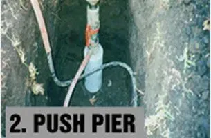 Push pier installation: A white pier is pushed into a trench with attached cables and equipment.