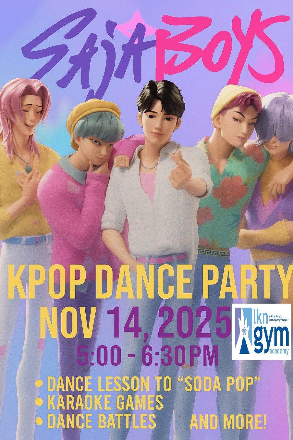 Poster for Saja Boy Soda Pop Dance Clinic.