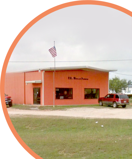 Orange building with American flag, 