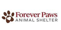 Logo for Forever Paws Animal Shelter with a brown paw print containing a white heart, and text in burgundy.