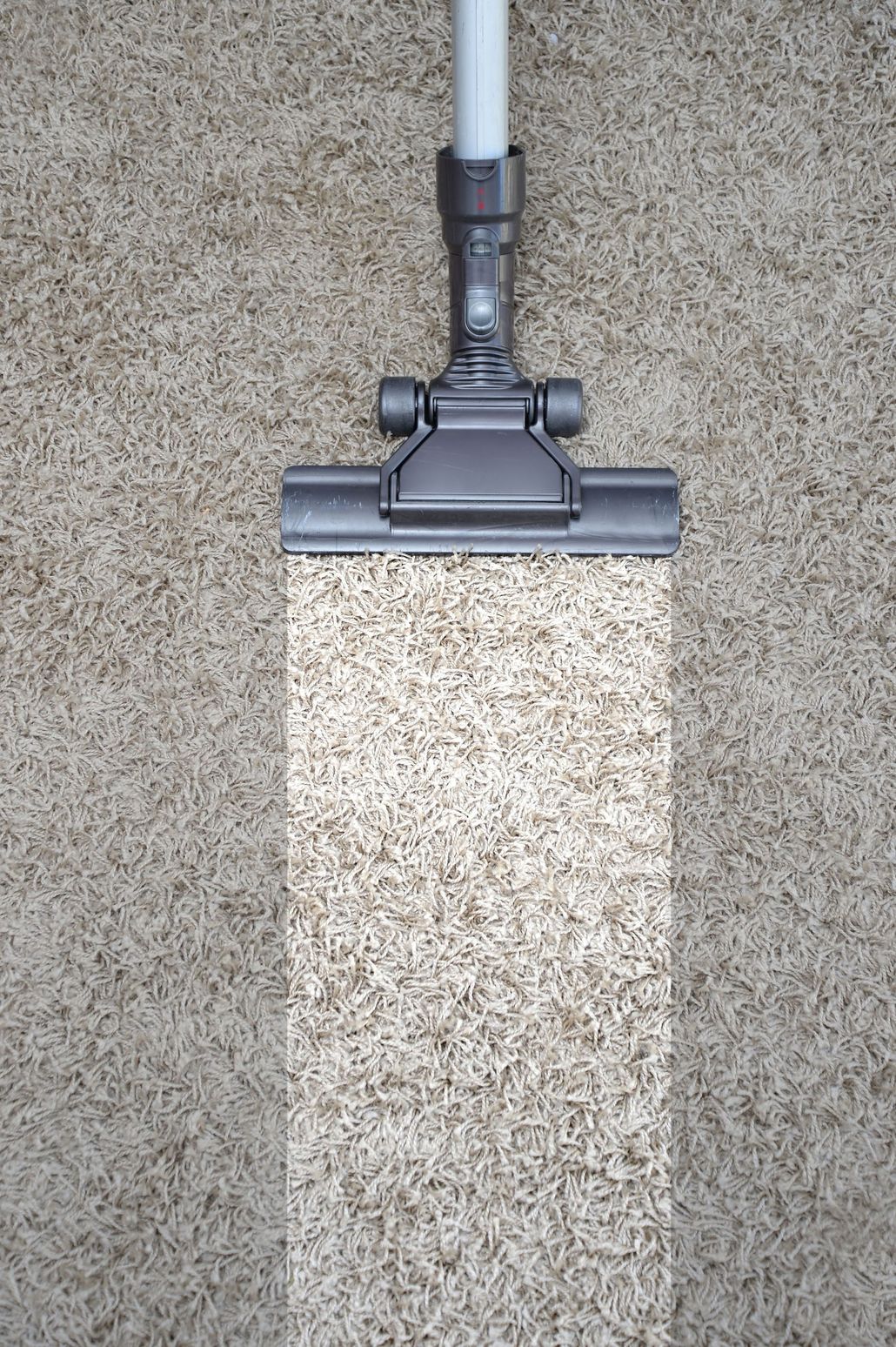 Vacuum cleaner head on beige carpet, centered in frame