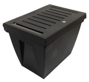 A black plastic box with a handle on the side