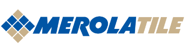 Logo for Merola Tile with a diamond-shaped tile design in blue and tan and the text “MEROLA TILE”.
