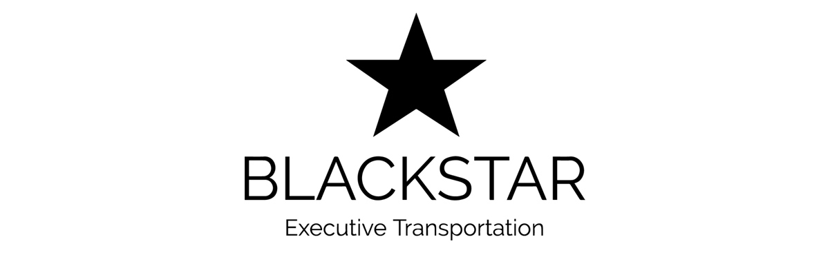 A black and white logo for blackstar executive transportation