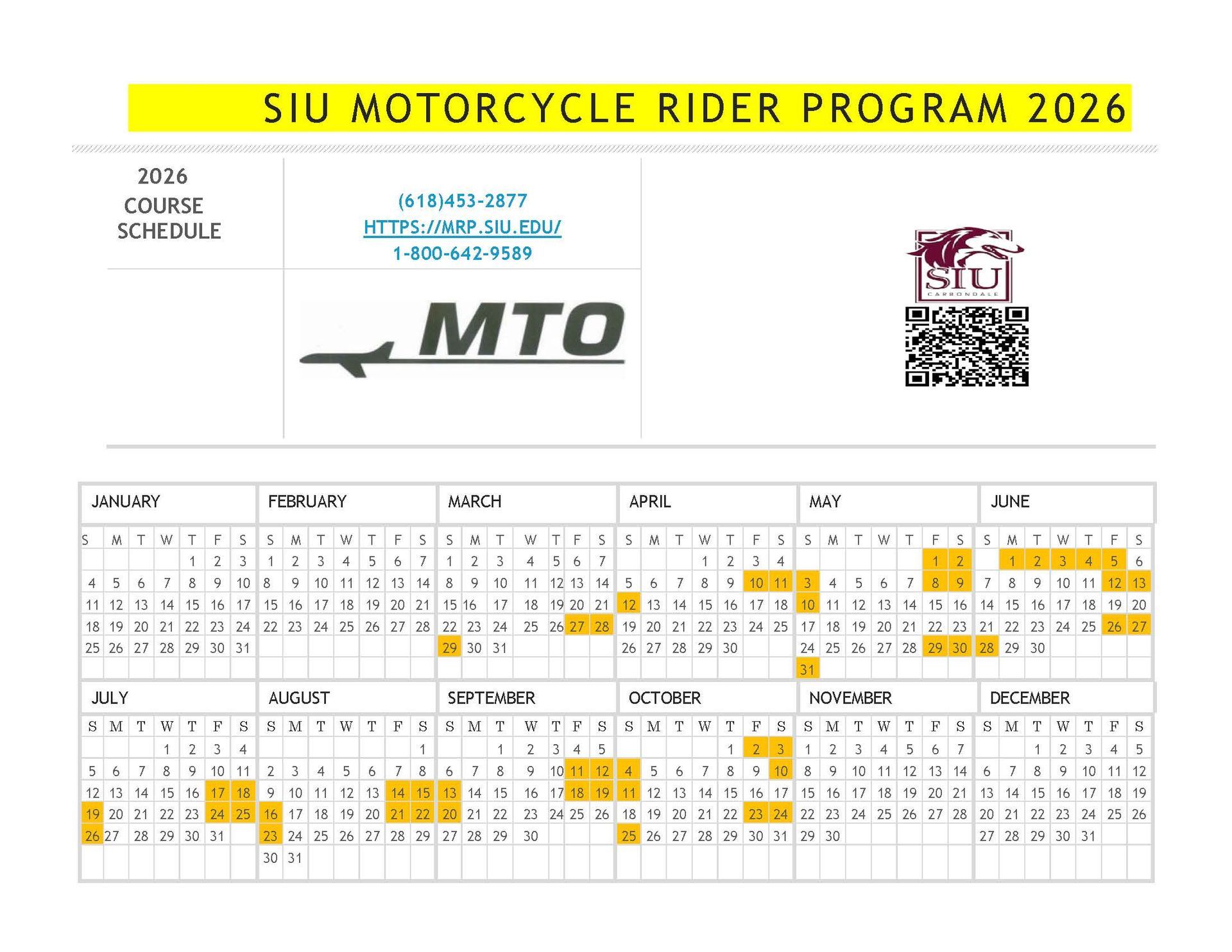 SIU Motorcycle Rider Program Calendar 2024