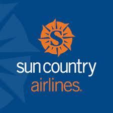 The sun country airlines logo is on a blue background.
