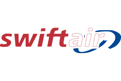 The logo for swiftair is red and blue on a white background.