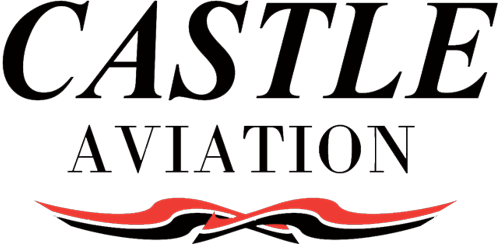 A logo for castle aviation with a red and black design.