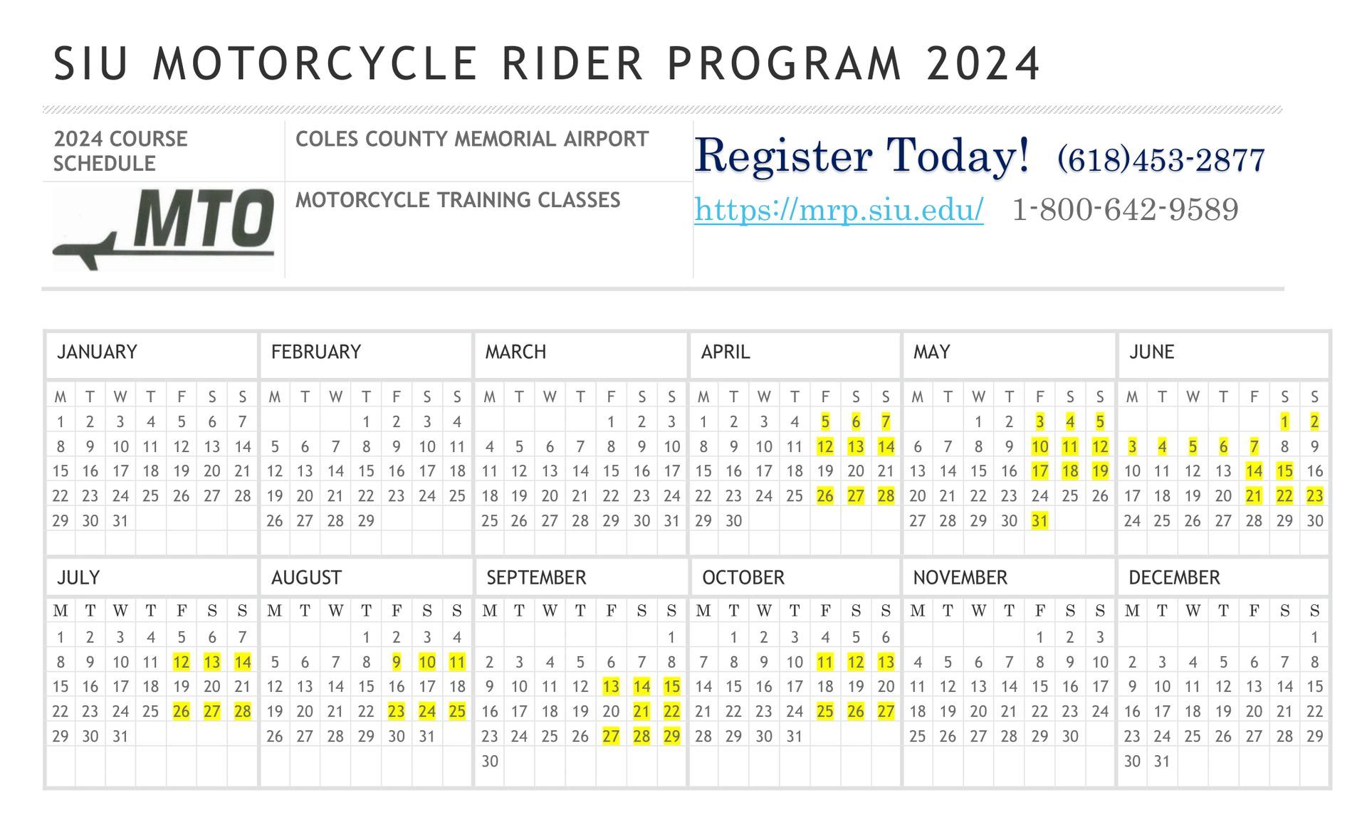 SIU Motorcycle Rider Program Calendar 2024