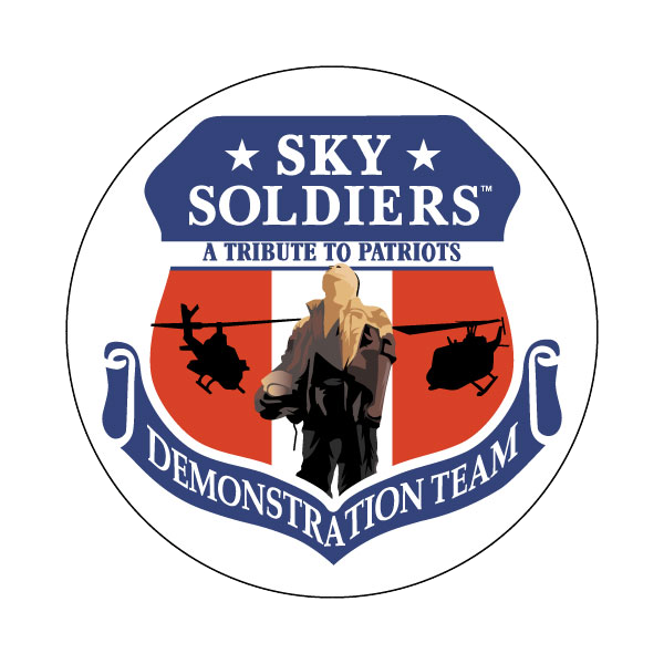 Sky Soldiers tribute logo with parachutist silhouette and Demonstration Team banner in red, white, and blue