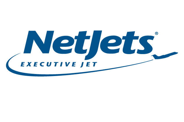 The netjets executive jet logo is blue and white