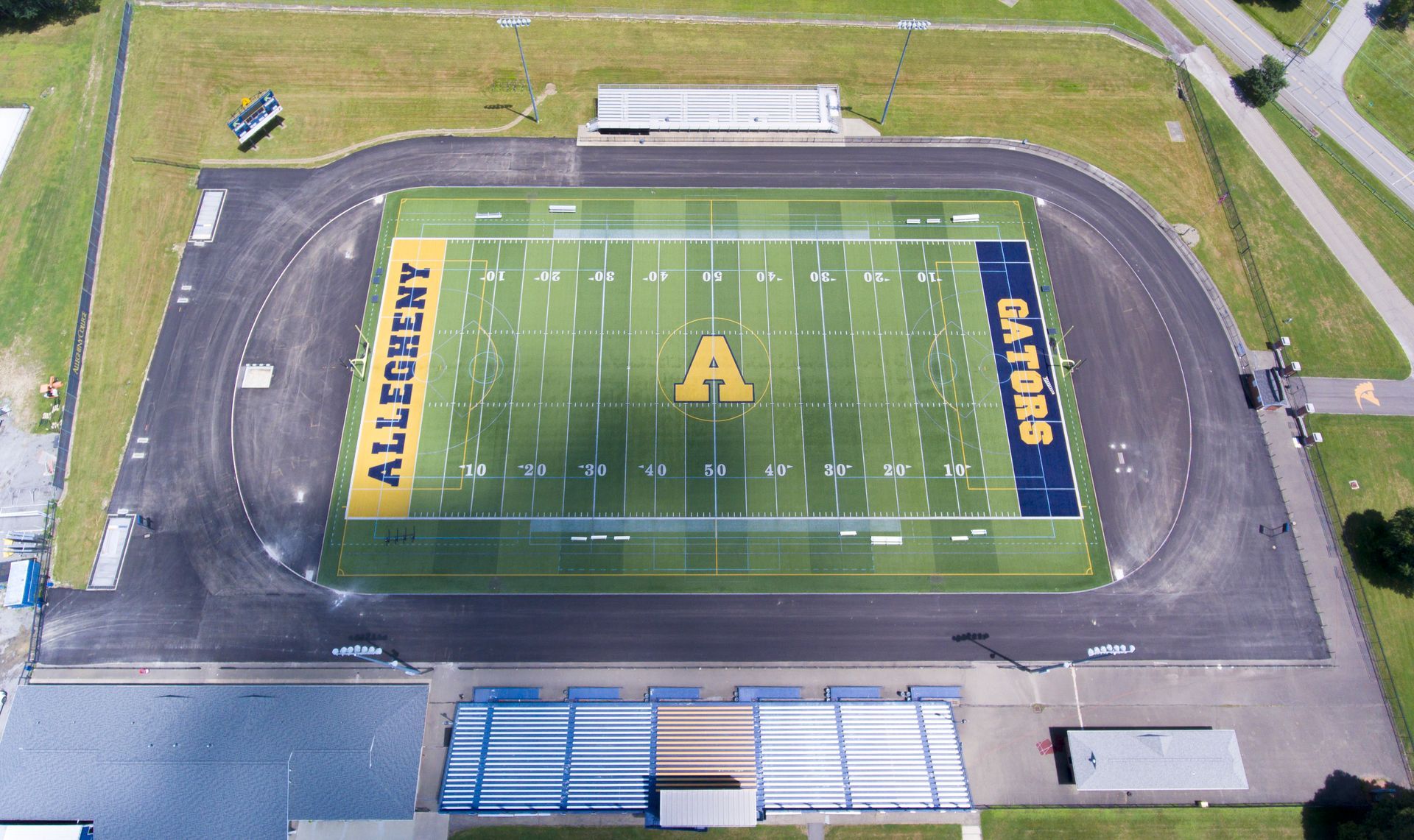 An aerial view of an allegheny football field