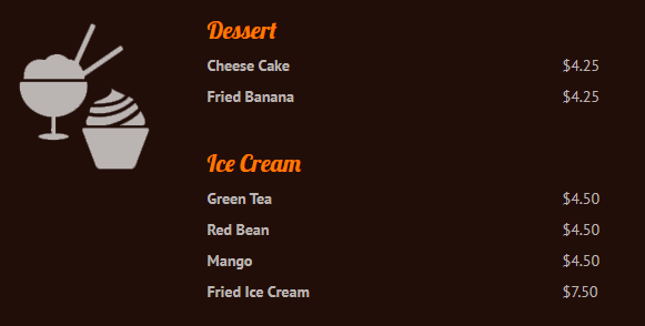 Desserts - menu