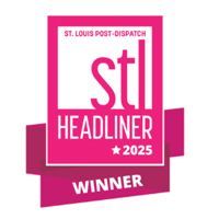 Pink and white St. Louis Post-Dispatch STL Headliner 2025 winner badge