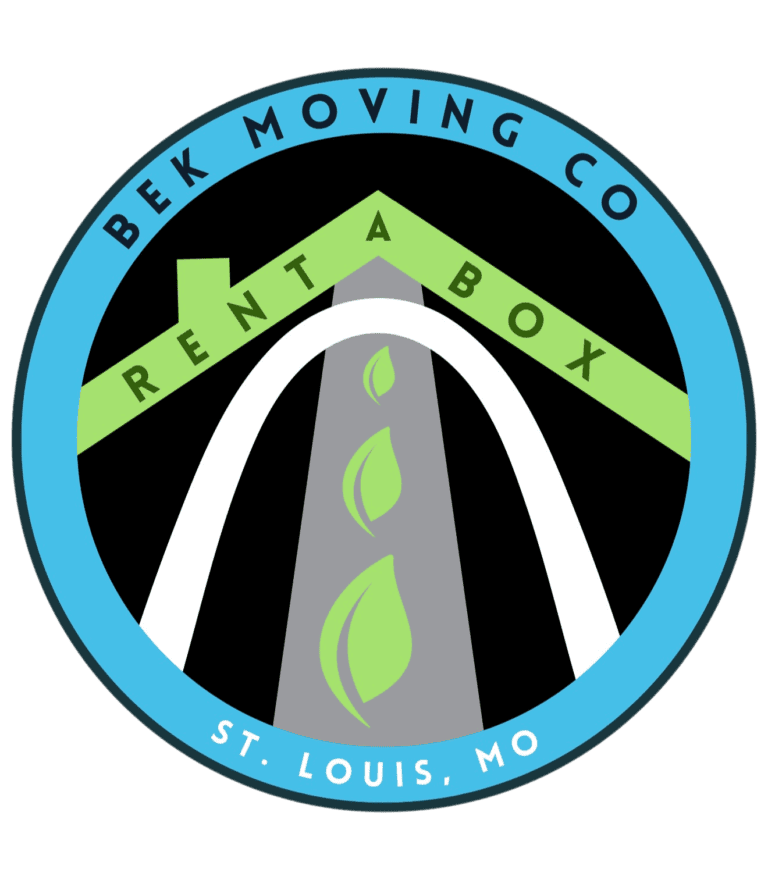 BEEK Moving Co. and Rent A Box logo with teal circle, green roof, and St. Louis, MO text
