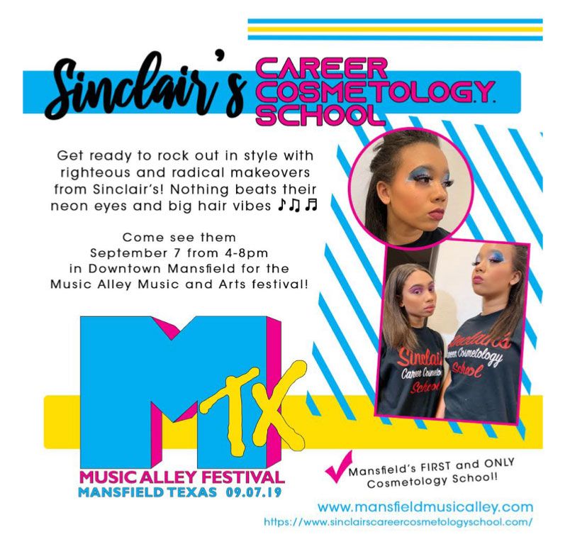 An advertisement for sinclair 's cosmetology school