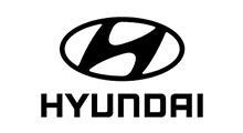 Hyundai logo: Black italicized wordmark below an oval containing the same “H” symbol.