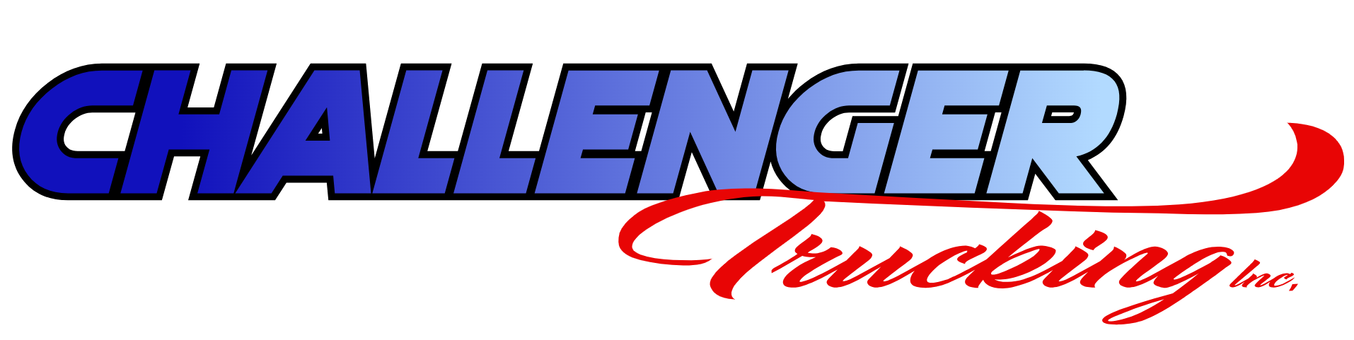 Challenger Trucking logo with bold blue text and red italic script on a white background