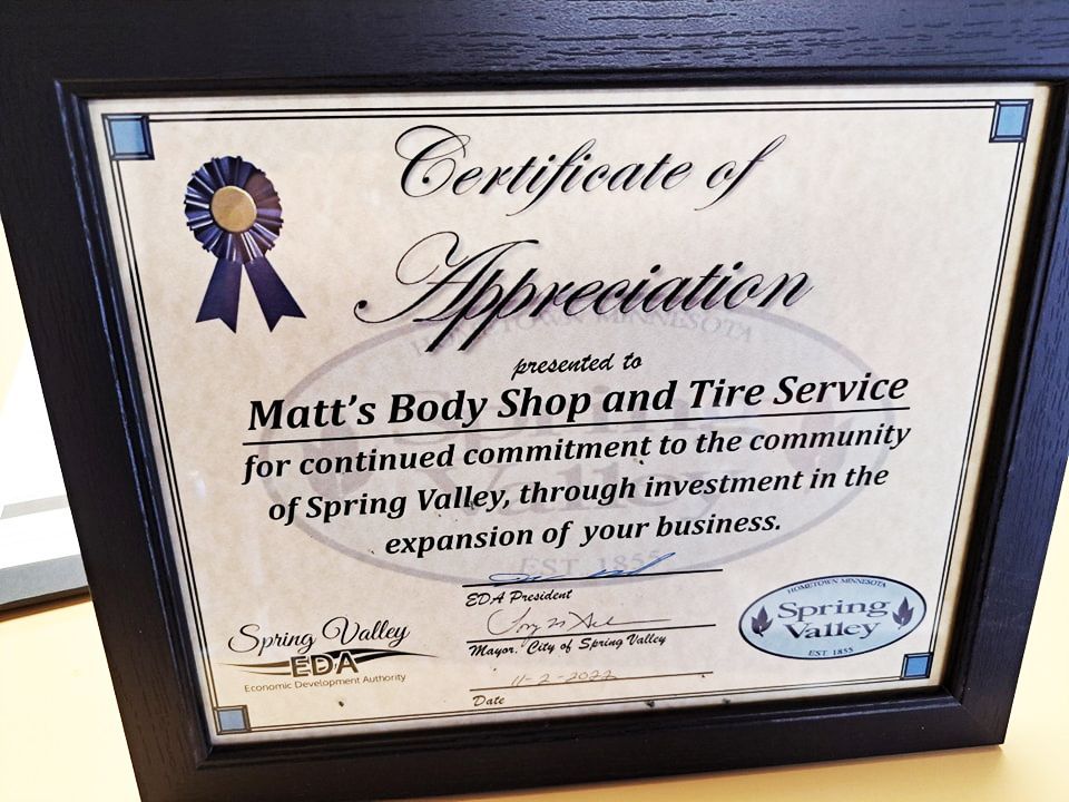 Matt's Body Shop & Tire Service Auto Repair Spring Valley MN