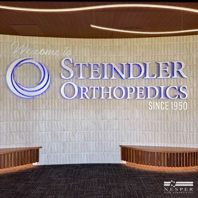 Sign for Steindler Orthopedics with logo, words 