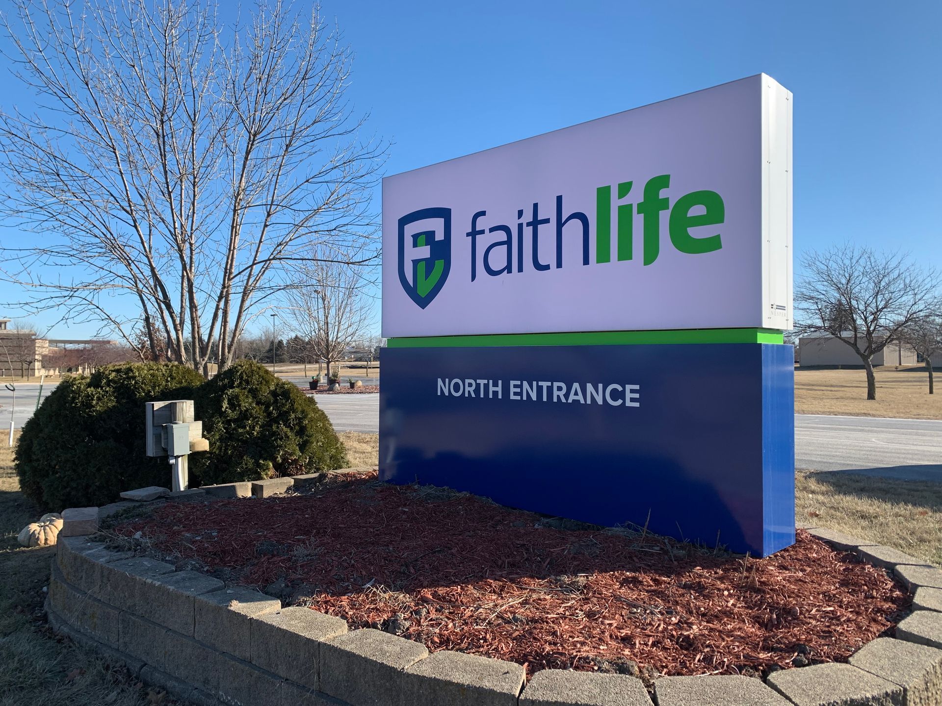 Sign for Faith Life church, with logo, 
