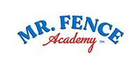 Mr. Fence Academy logo in blue and red text on a white background