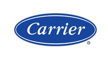 Carrier logo in white script on a blue oval background