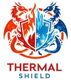 Thermal Shield logo with red and blue mirrored birds around a shield and the words “THERMAL SHIELD”