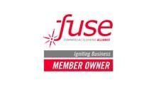 Fuse Commercial Lighting Alliance logo: Red text and graphic over gray and red bars reading 