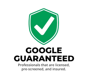Green Google Guaranteed badge: shield with check mark, text 