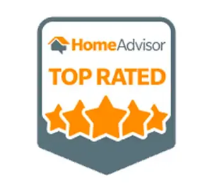HomeAdvisor Top Rated badge with orange stars, gray and white background.