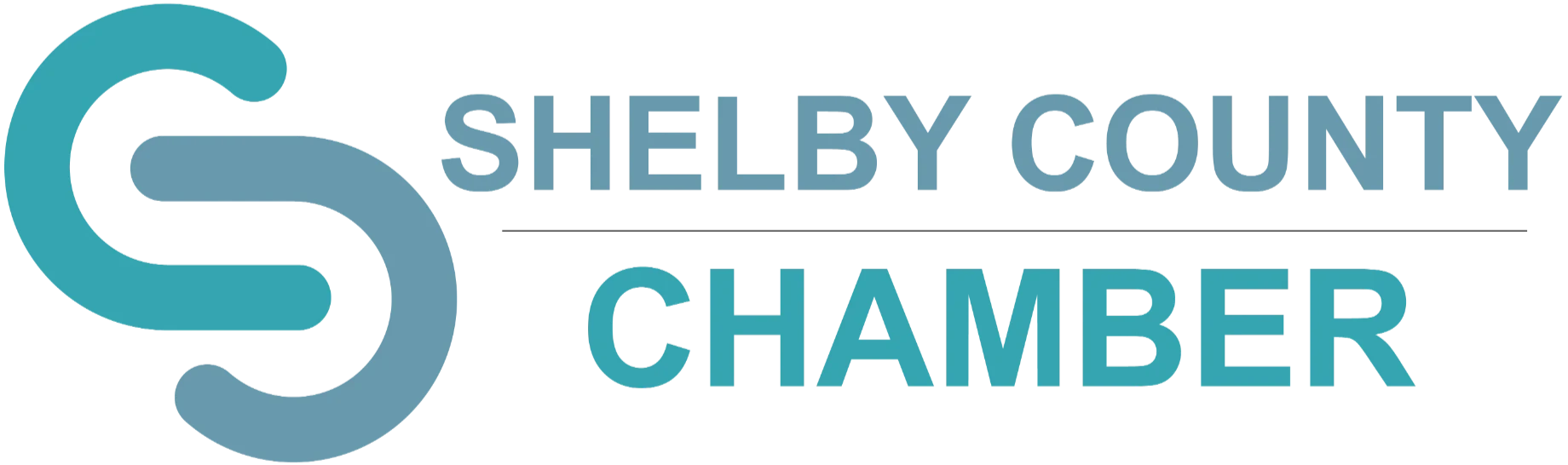 Shelby County Chamber logo in blue and teal with stylized “S” icon
