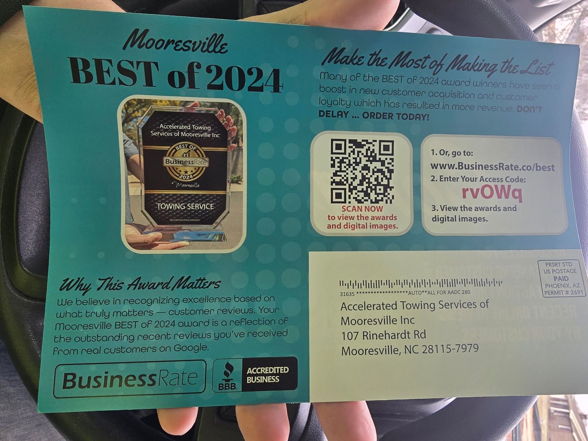 Mooresville Best of 2024 award with QR code