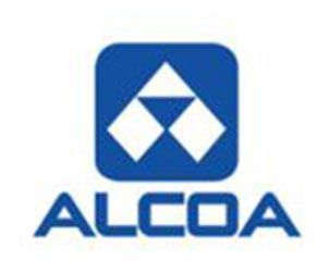 ALCOA logo in blue with geometric white emblem above the word “ALCOA”