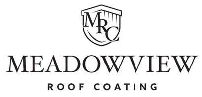 Meadowview Roof Coating logo with black and white text and a stylized house emblem