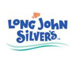 Long John Silver's blue logo with orange fish and teal wave lines
