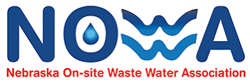 NOWA logo with blue letters and wave design, red subtitle “Nebraska On-site Waste Water Association”