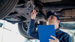 Portrait of a mechanic inspecting car