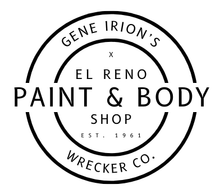 Gene Irion&rsquo;s El Reno Paint & Body Shop Wrecker Co. circular black-and-white logo