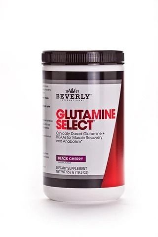 Black cherry flavored Beverly Glutamine Select supplement container.