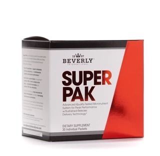 Box of Beverly International Super Pak dietary supplement, white with red and black accents.