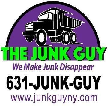 The logo for the junk guy shows a dump truck on a purple background.