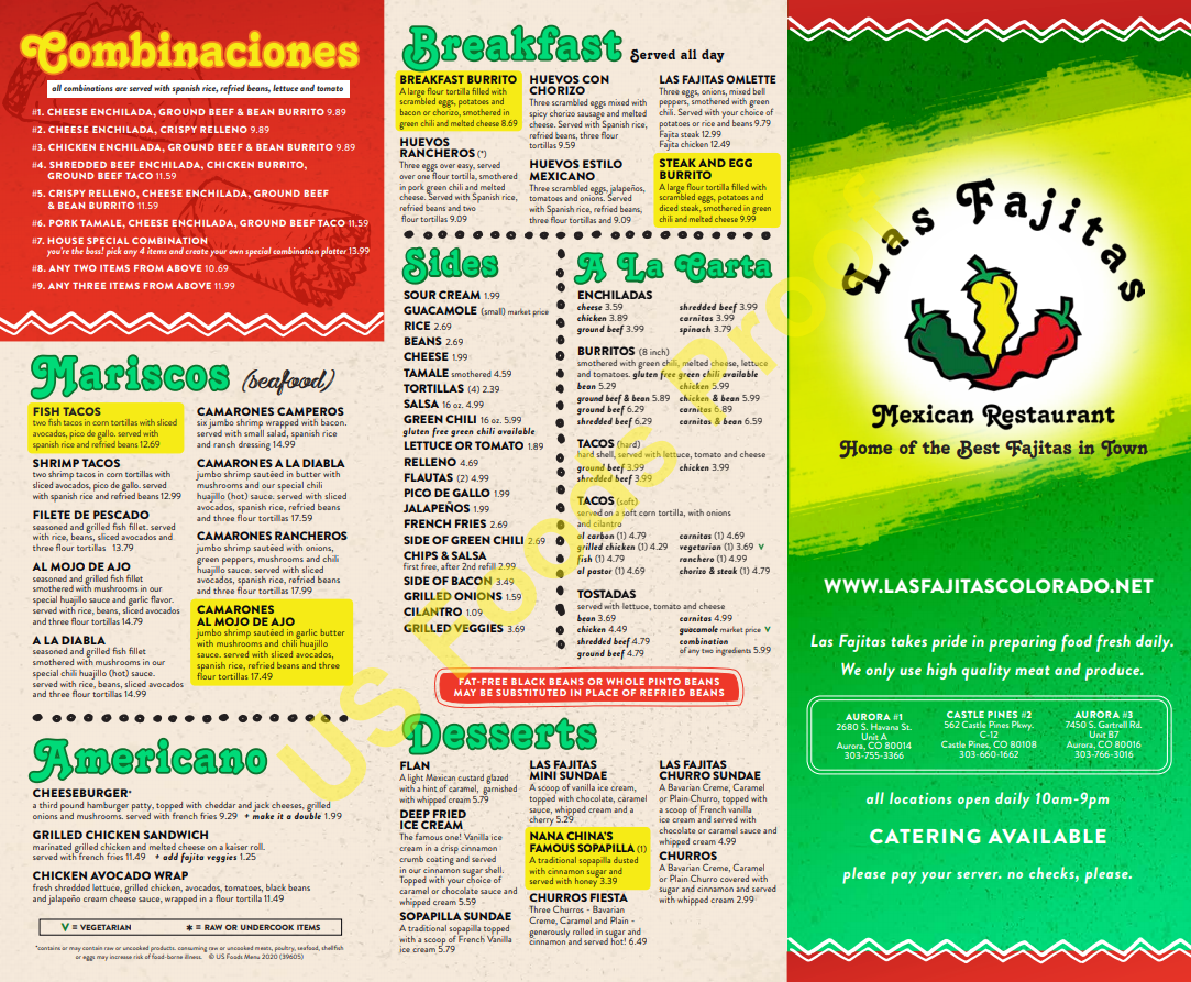Las Fajitas Mexican Restaurant Full Menu Aurora, CO