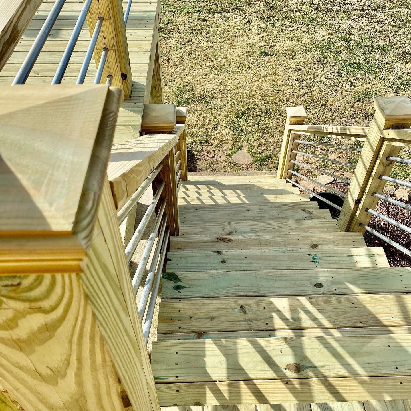 A wooden deck and stairs