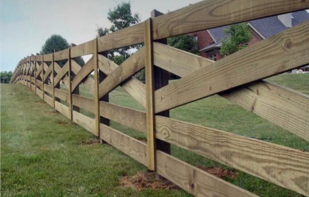 A wooden fence is sitting in the middle of a grassy field.