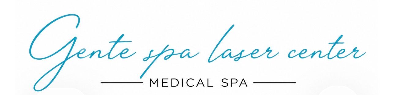 Gente laser center Medical Spa logo in teal script on a white background
