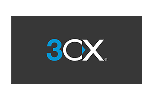 3CX logo in blue and white on a dark gray background