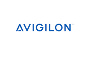 Blue AVIGILON logo on a white background