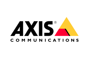AXIS Communications logo with black text and a yellow triangular mark