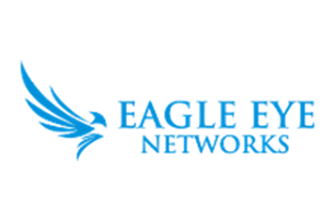 Blue Eagle Eye Networks logo with stylized eagle wing icon on white background